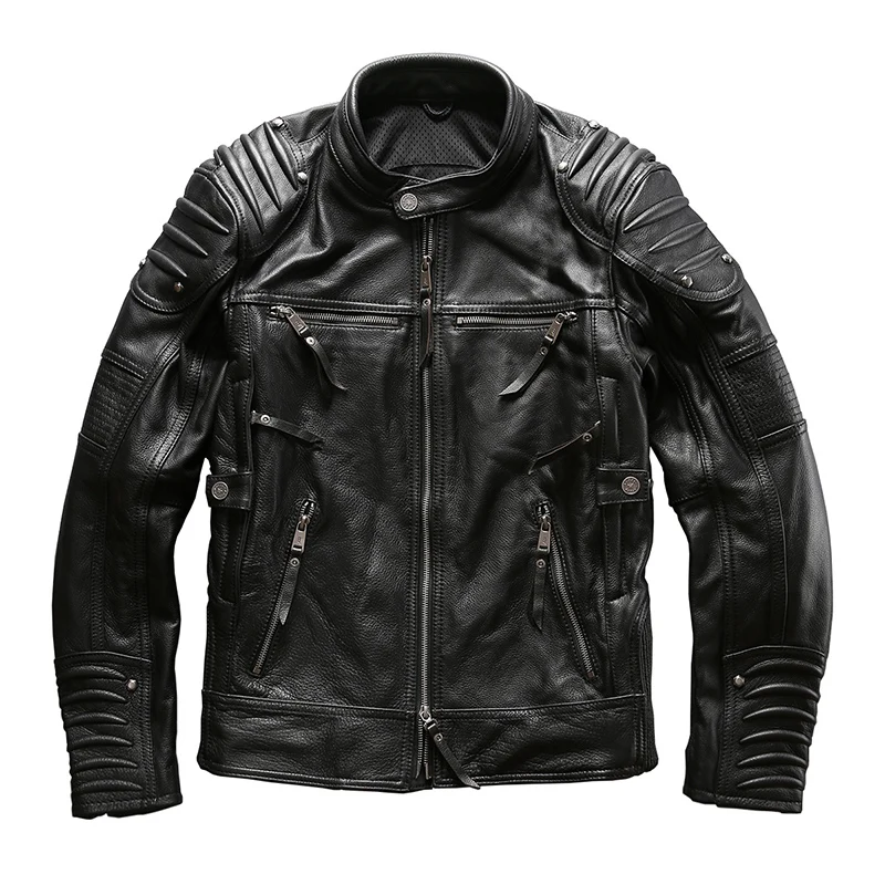 Мотоциклетная Профессиональная Мужская байкерская куртка из натуральной