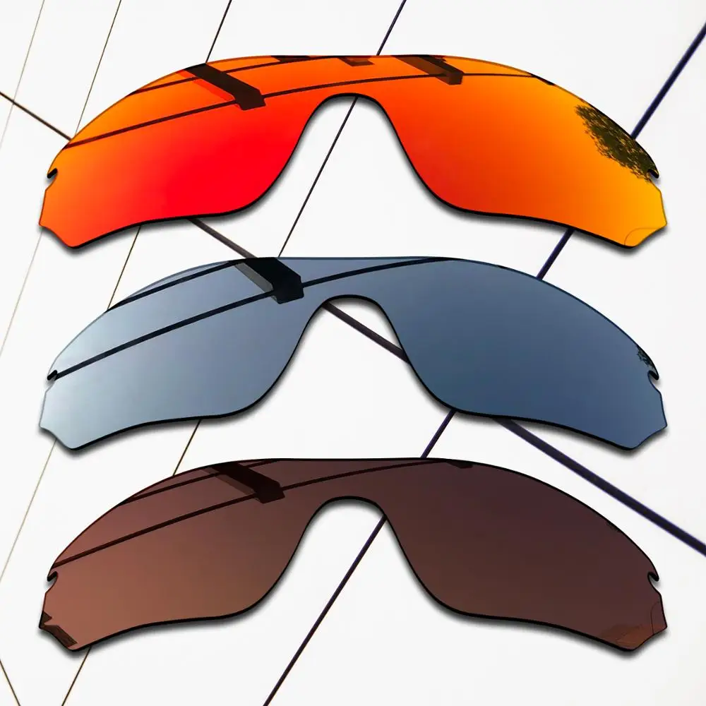 E.O.S 3 Pieces Brown & Fire Red & Black Chrome Polarized Replacement Lenses for Oakley RadarLock Edge OO9183 Sunglasses