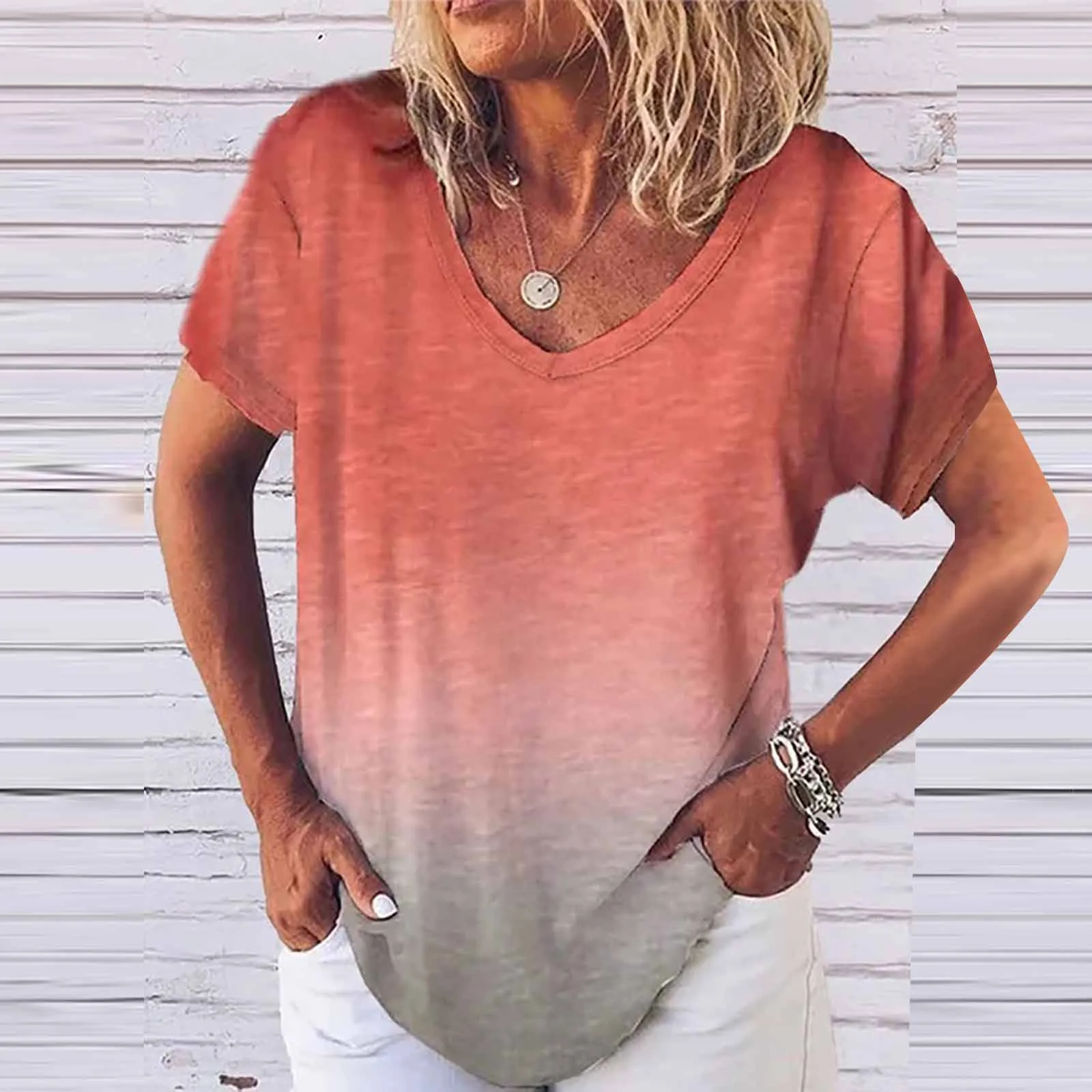 Размера плюс модные тай дай блузка рубашка свободного кроя с v образным вырезом