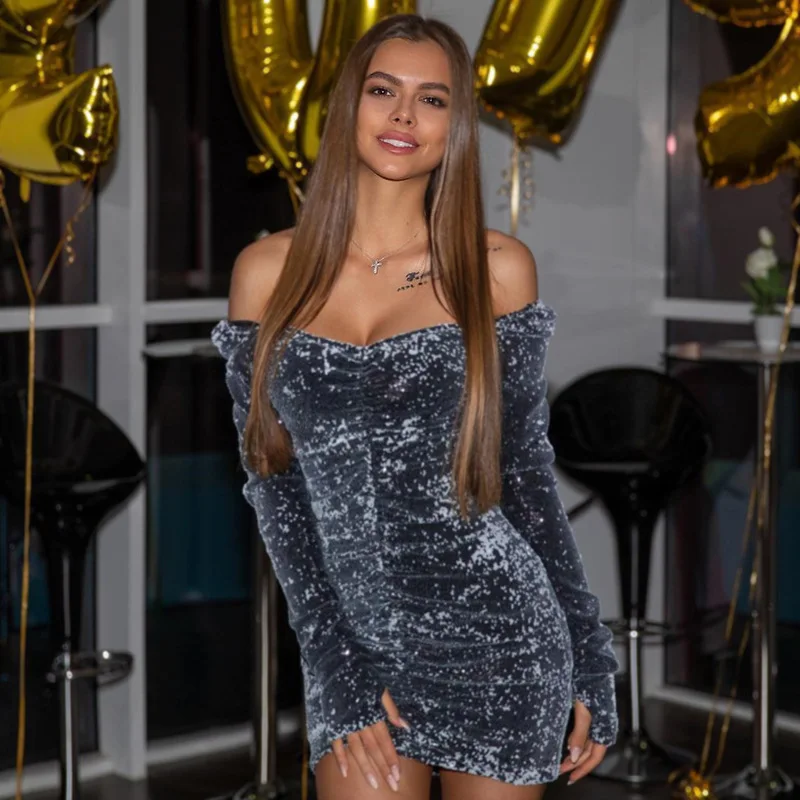 Bkld модное женское осеннее мини платье с открытыми плечами соблазнительное