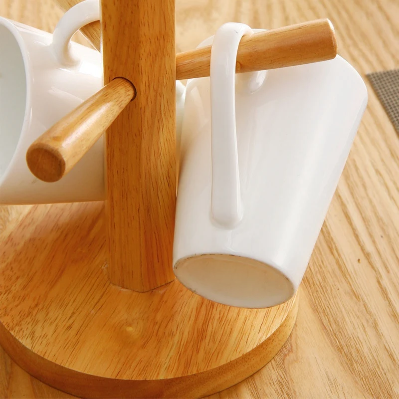 Tree Shape Wood Coffee Tea Cup Storage Holder Stand Kitchen Mug Hanging Display Rack Drinkware Shelf with 6 Hooks | Обустройство дома
