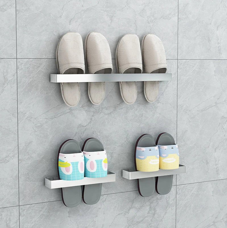 

Bathroom Slippers Rack Wall Hanging Free Punch Bathroom Towel Rack Stainless Steel Home Shoe Storage Artifact
