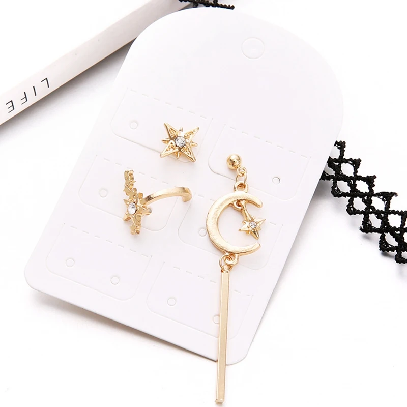 

2021 New Fashion Lovely Stars Moon Stud Earrings Both Sides Asymmetric Tassel Earrings Women Earrings Jewelry Hot Sale
