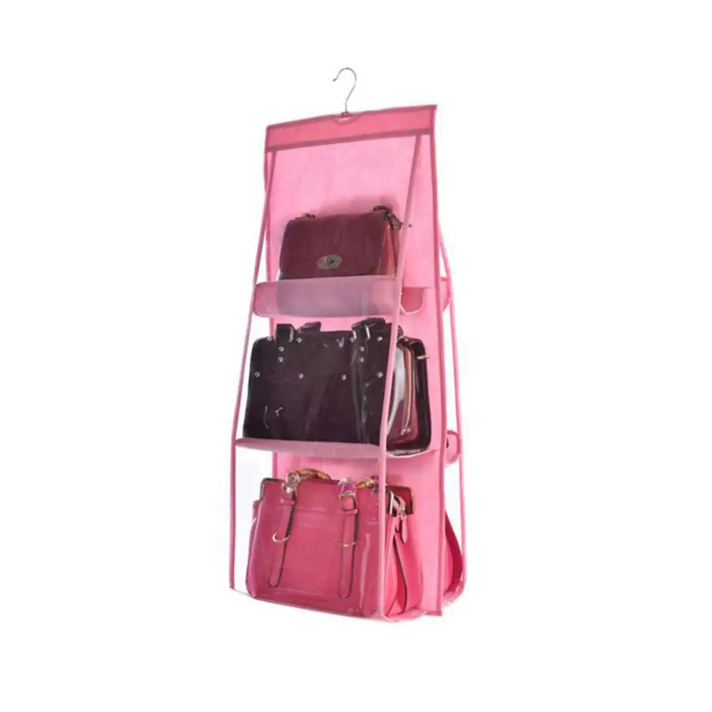 pink 6 карманных подвесных сумок-органайзеров для хранения сумок в шкафу, пылезащитная сумка для хранения, дверная настенная сумка для обуви с крючками - Цвет: pink
