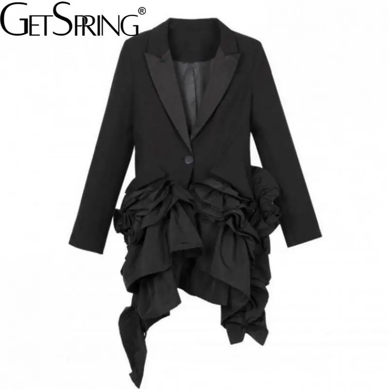 

Getspring Women Blazer Irregular Black Patchwork Ladies Blazers And Jackets Asymmetry Vintage Casual Suit Coats 2021 New Fashion