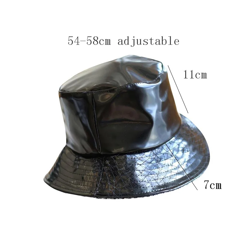 Fashion PU Bucket Hat Leather Fishing Cap Soild Foldable Hiking Hat Hip-Hop Street Waterproof Panama for Women and Men