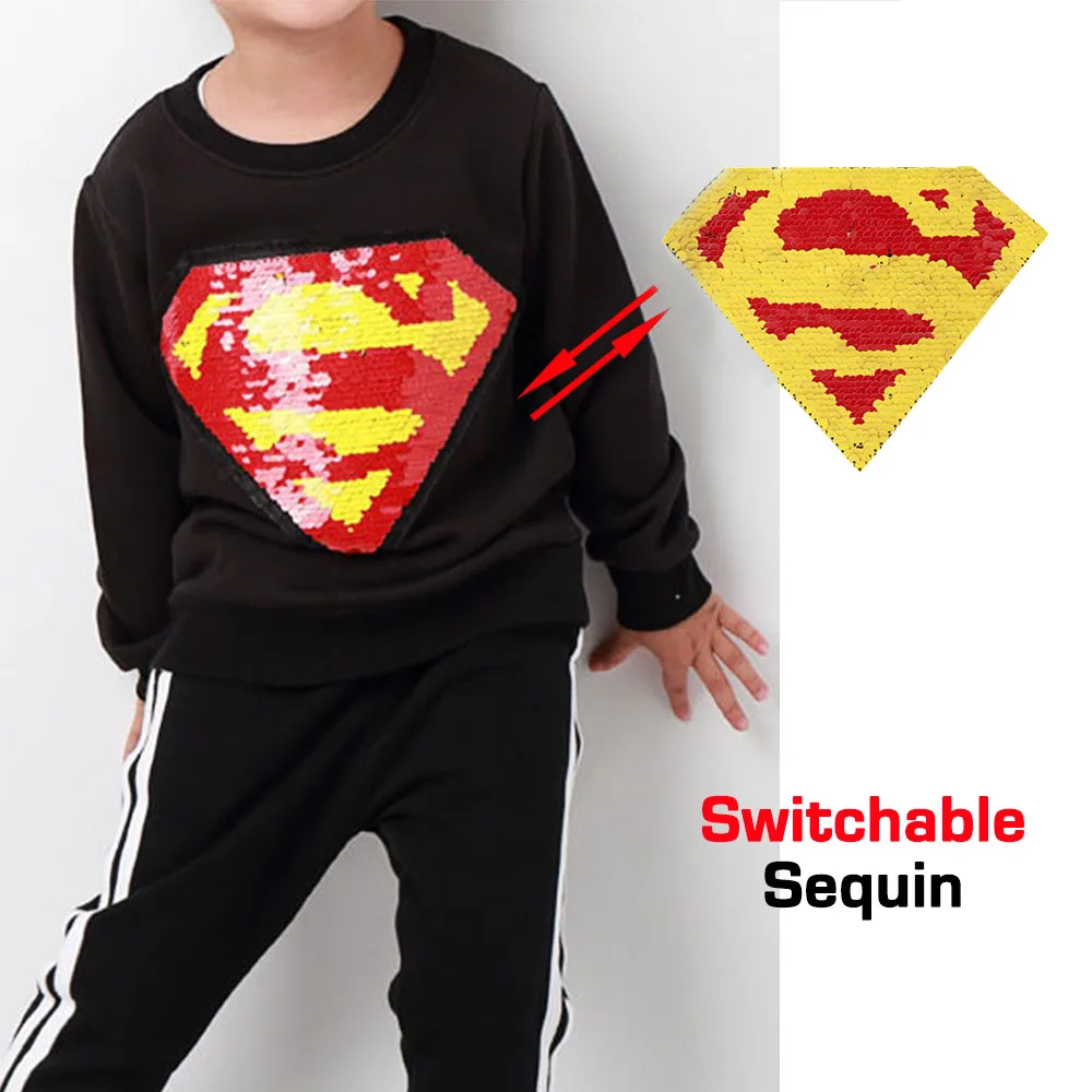 Осенне весенняя футболка с блестками и супергероем свитером Новая модная