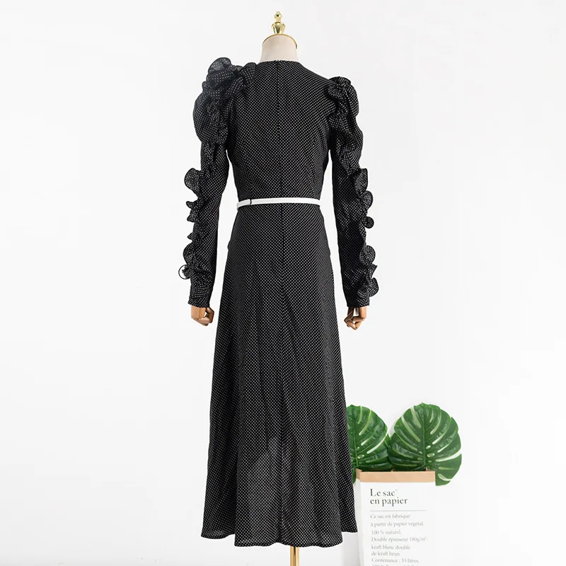 

Kpop Seo Yea Ji Evening Party Temperament Elegant Sexy Ruffle Dress Women Streetwear Slim Fashion Wave Point Long Sleeve Dresses