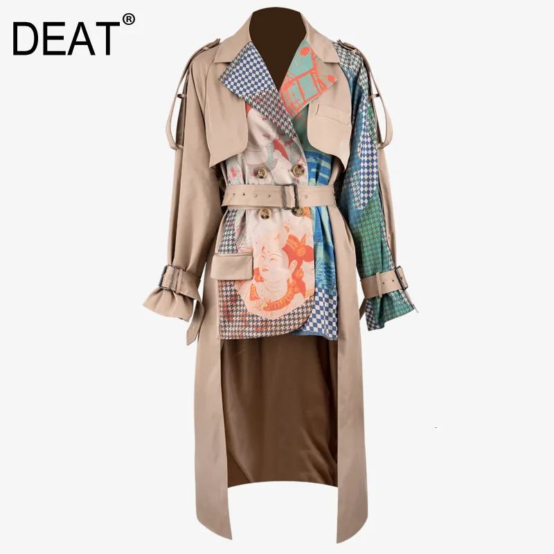 

Женская ветровка с поясом на талии DEAT, куртка большого размера с отложным воротником и длинными рукавами, с принтом, Осень-зима 2021