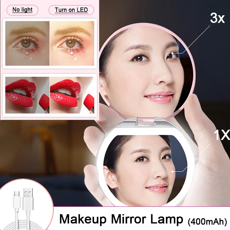 

3X Magnifying Vanity Light Girl Ultra-thin Mirror Light USB Charging LED Makeup Mirror Light Travel Portable Makeup Mirror