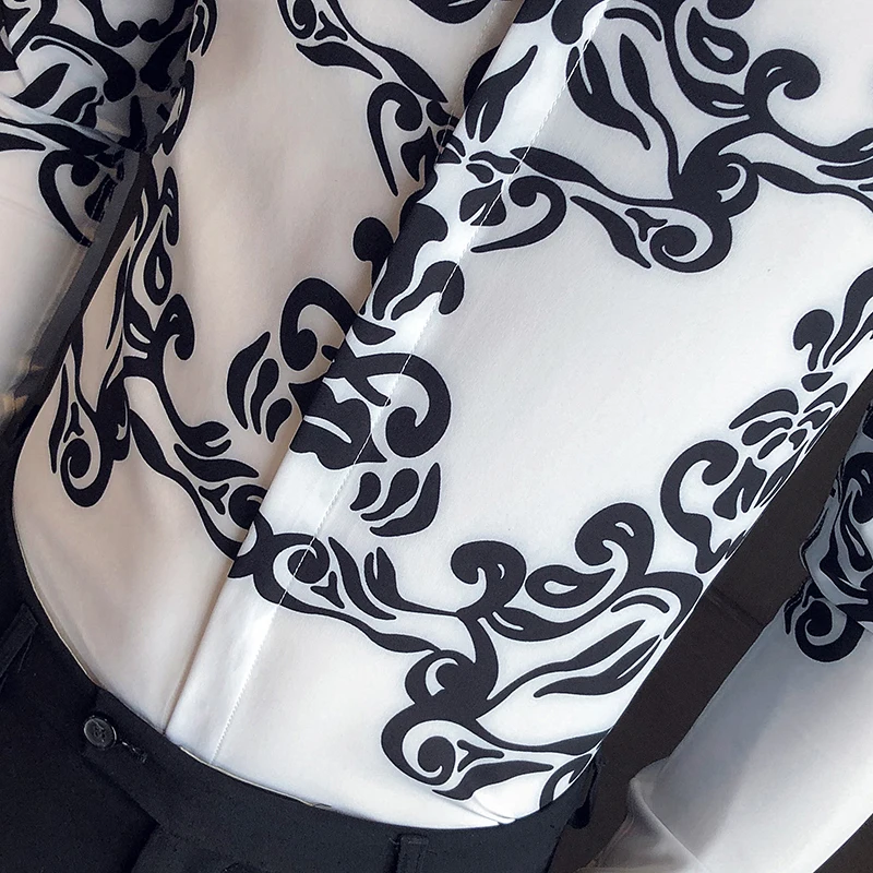 Мужская приталенная рубашка в стиле барокко черная или белая Повседневная с
