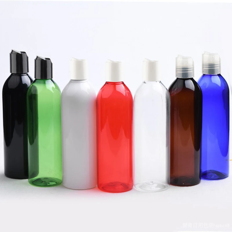 30pcs 250ml Black Empty Round Colored Liquid Soap Cosmetic Bottle Plastic Containers With Plastic Disc Cap PET Lotion Bottle