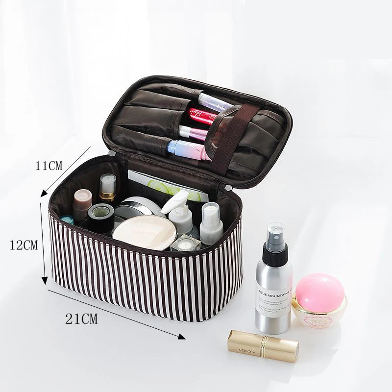 

Waterproof Portable Zipper Women Cosmetic Bag Striped Beauty Case Make Up Bag Tolietry Organizer Storage Travel Kit Wash Pouch