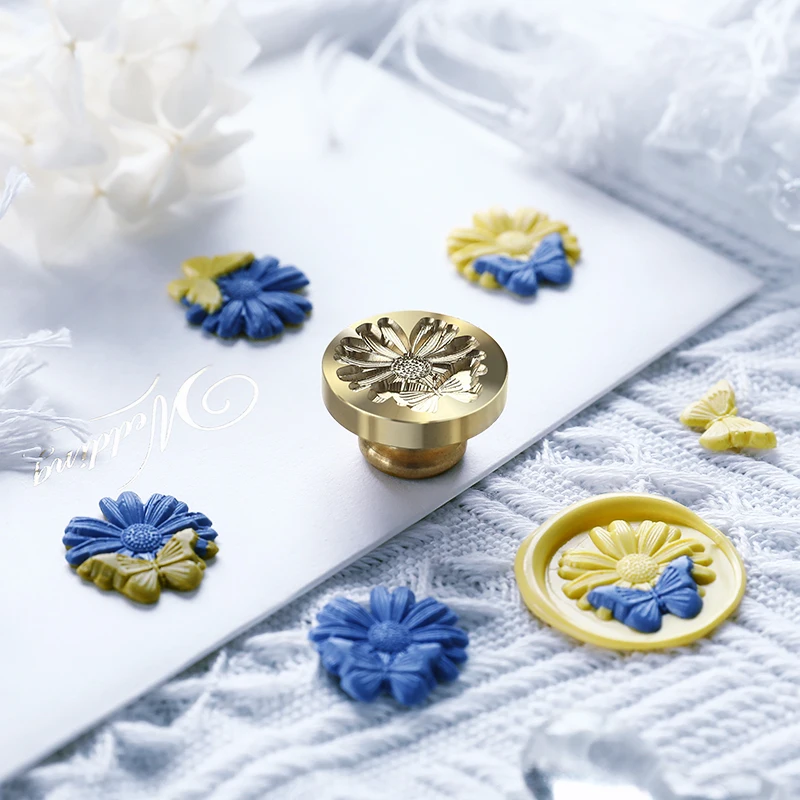 

Wax Stamp Flower 3D Embossed Retro Wax Seal Stamp Sealing Rose Butterfly Rose Themis Tulip Angel Chrysanthemum Fire Lacquer Seal