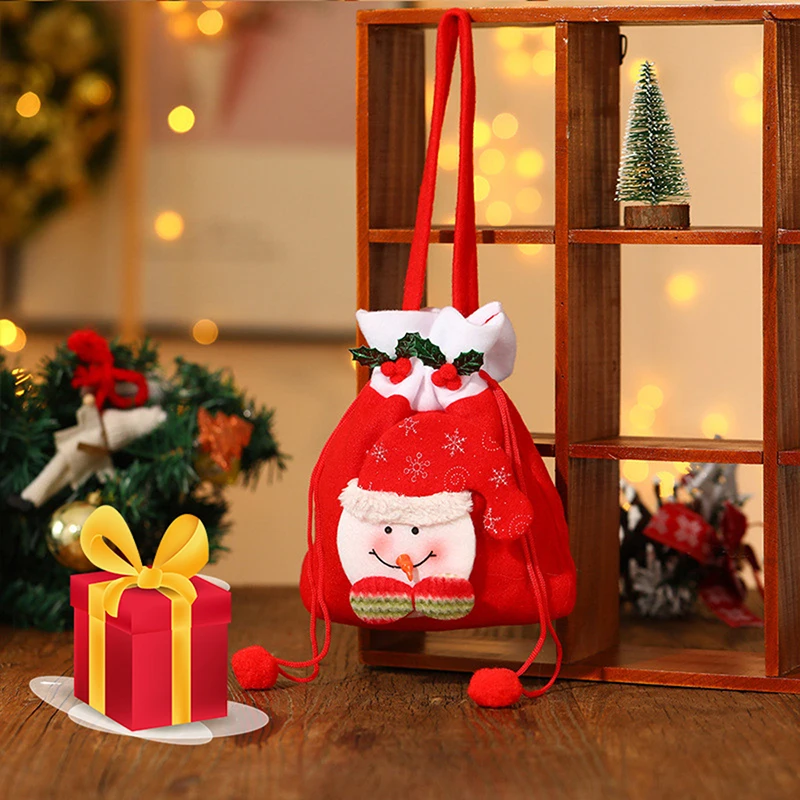 

Рождественский Подарочный мешок на шнурке с Санта Клаусом, упаковка для печенья и конфет, многоразовый Подарочный пакет на шнурке