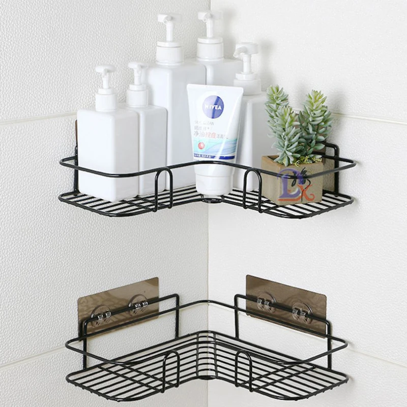 

1/2pcs Wall Mount No Drilling Iron Bathroom Shelf Shampoo place Holder With Suction Cup and hook up For shower room Storage tool