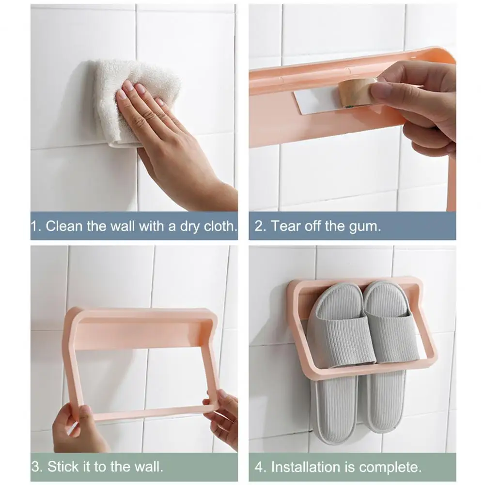 

Bathroom Wall Mounted Punch-free Space-saving Slipper Rack Shoes Hanger Shelf