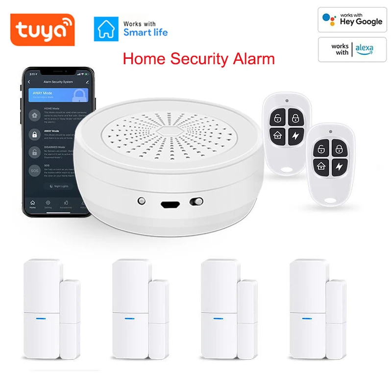 

Беспроводная домашняя система охранной сигнализации Wi-Fi GSM для приложения Tuya Smart Life с датчиком движения, совместима с Alexa и Google
