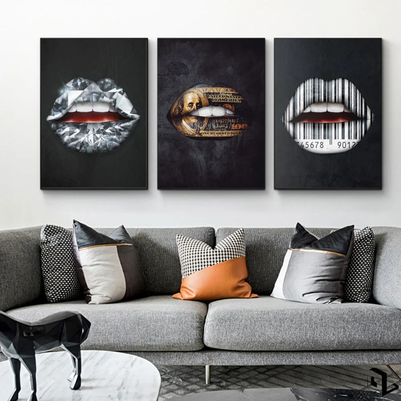 

Sexy Lips Money on Mouth Poster Creative Mouths Canvas Painting Graffiti Art Modern Prints Wall Picture for Living Room Decor