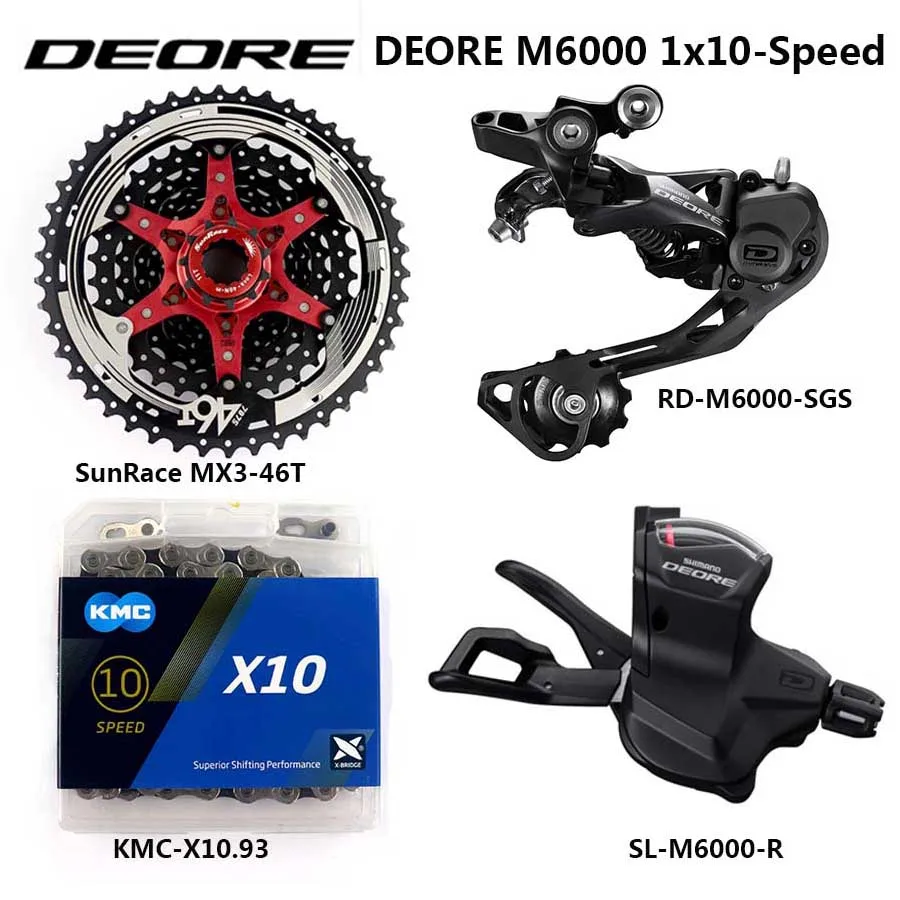 Shimano DEORE M6000 Группа Комплект горного велосипеда MTB 1x10-Speed 11-42 T/46 T M6000 переключатель заднего хода KMC цепь sunracing