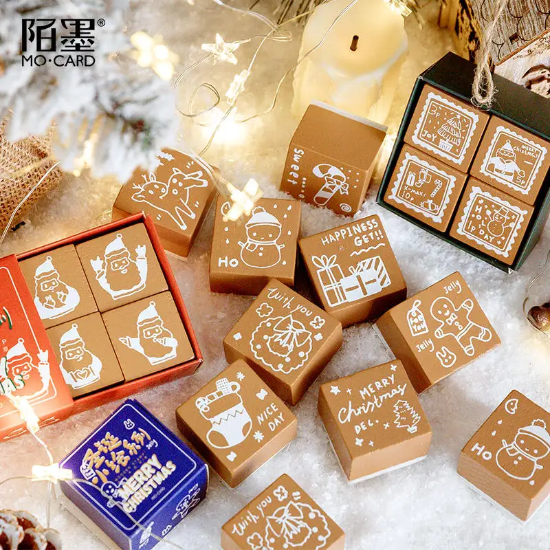 Винтажные рождественские штампы серии Candy Elk DIY деревянные резиновые милые