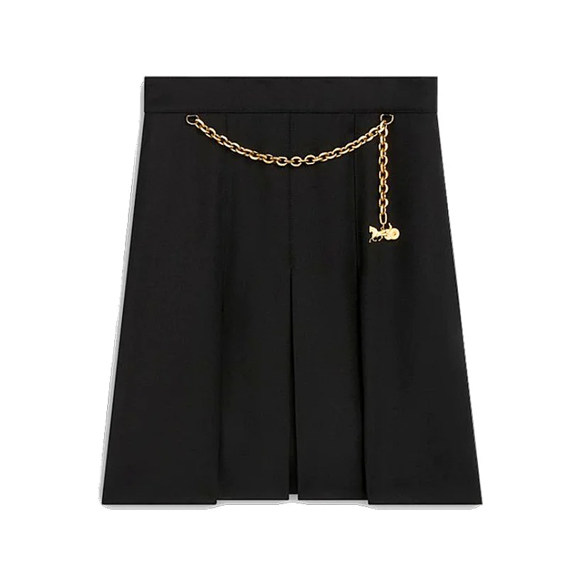 

chain New skirt Carriage women s spring short skirt pleated A line skirt high waist skirt