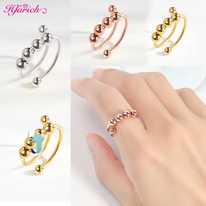 

Фиджет-кольцо Hfarich с бусинами, свободно вращающееся кольцо против стресса и тревоги для женщин и девушек, спиральная игрушка против стресса ...