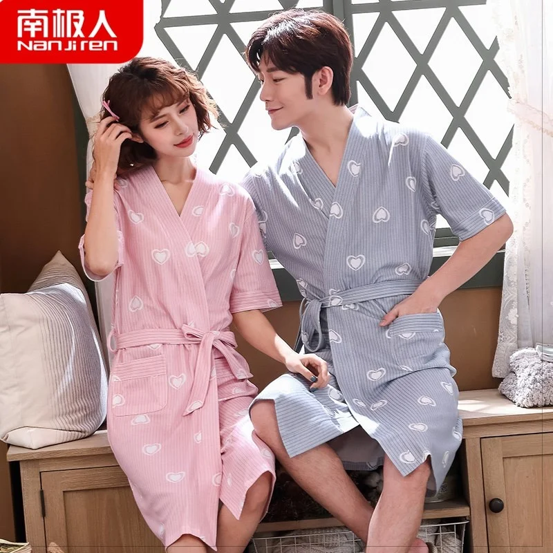 

Nanjiren Nightgown Couple Summer Cotton Short Sleeve Bathrobe Men and Women Japanese Loose Large Size Bathrobe Pure Cotton