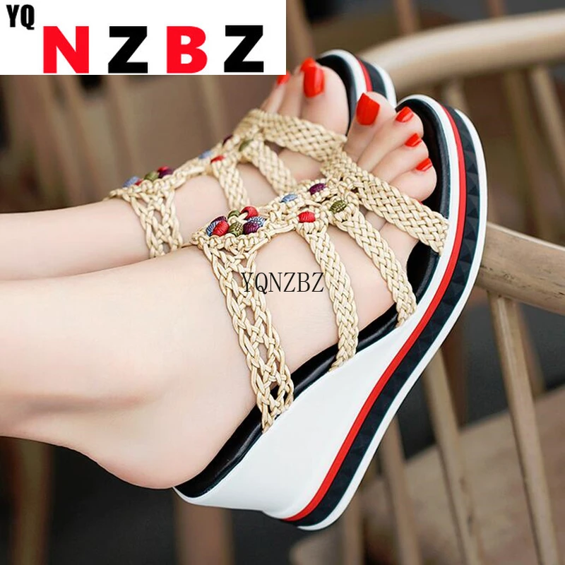 

Brand Women Slippers Platform Wedge Peep Toe Casual Bling Color Mixing Slide Outdoor Beach Ladies Shoes Woman Zapatos De Mujer