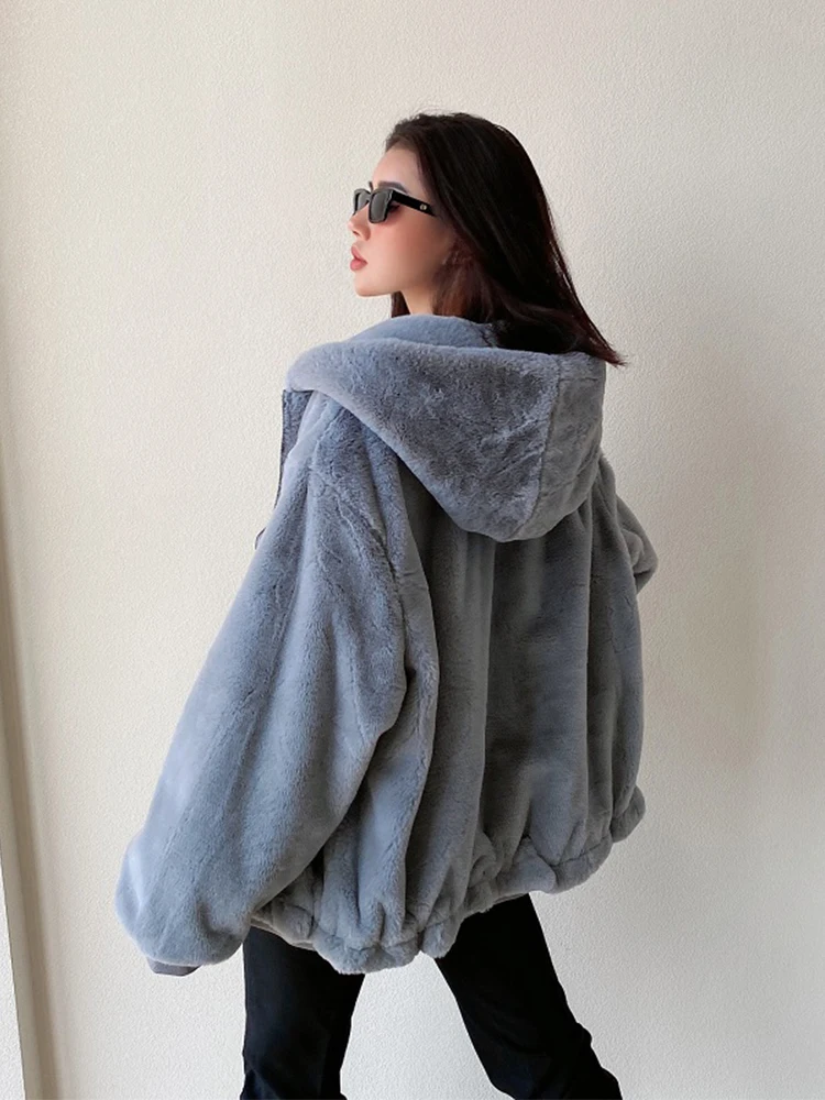 

Europe European American Women's 2021 Winter New Imitation Fur Suede Stitching Hooded Fur One Thick Coat Women O7CM
