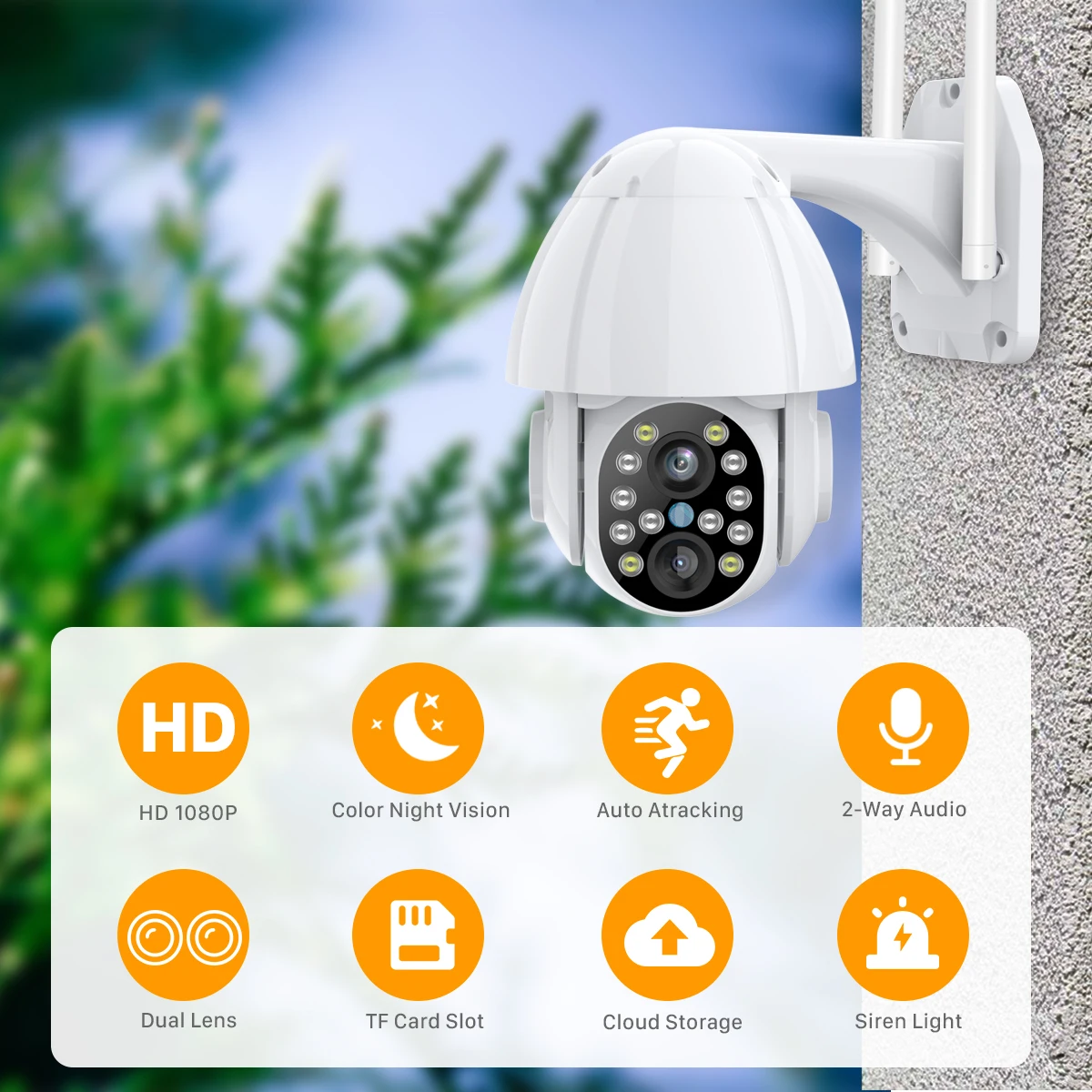 HD 1080P с двумя объективами PTZ Wifi камера наружного автоматического слежения облако