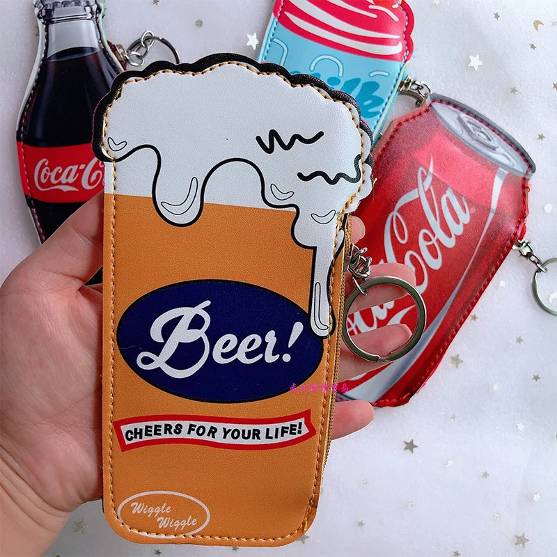 

Version Of Lovely Korean Zero Wallet Keychains Cola Beverage Can Beer Shape Coin Bag Key Chain Pu Bus Card Bag Key Ringsc Charm