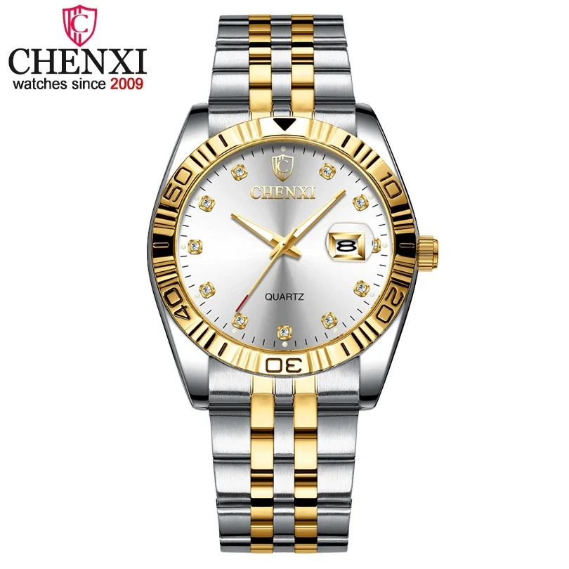 

CHENXI Women Dress Watch Golden Stainless Steel Wristwatches Ladies Rhinestone Fashion Quartz Clock Watches Relogio Feminino