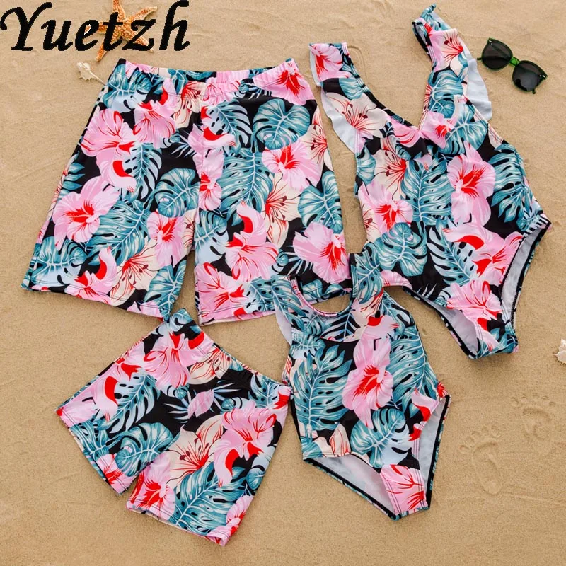 Одинаковые комплекты для семьи Купальный костюм девочек Цельный купальник