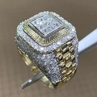 luxurious mens gold color natural birthstone crystal ring anniversary banquet ring luxury wedding band jewelry