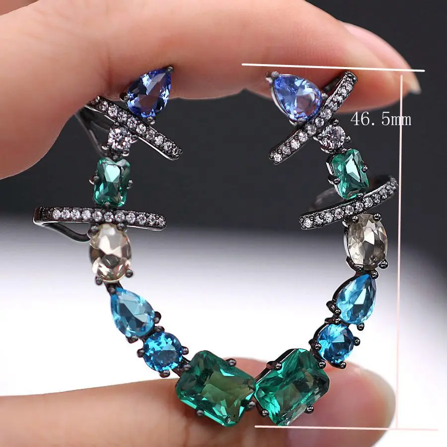 

luxury Big Colorful Cubic Zirconia stone Stud Earring Women geometry Crystal Ear Cuff Ear Earring bohemian Fashion party Jewelry