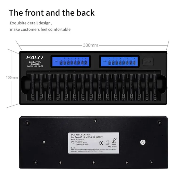 1 комплект 16 слотов Smart AA AAA NiMH NiCd, перезаряжаемый аккумулятор зарядное устройство с ЖК-экраном с настенным адаптером