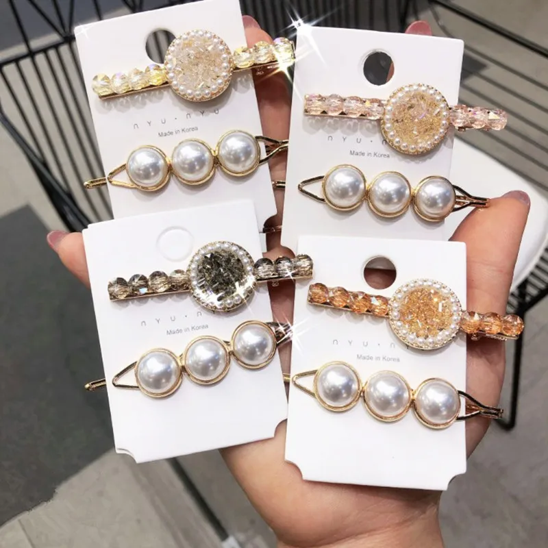 

2ps/set Pearl Beads Crystal Fashion Woman Girl Hair Clip Hairband Bobby Pins Barrette Hairpin Headdress Accessory Beauty Styling