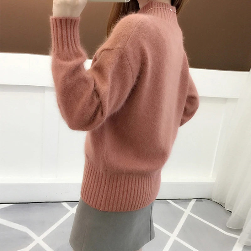 

Women's Autumn Winter Thick Sweaters Solid Long Sleeve Ladies Jumper Casual Half Turtleneck Knitted Tops for Female Pullover