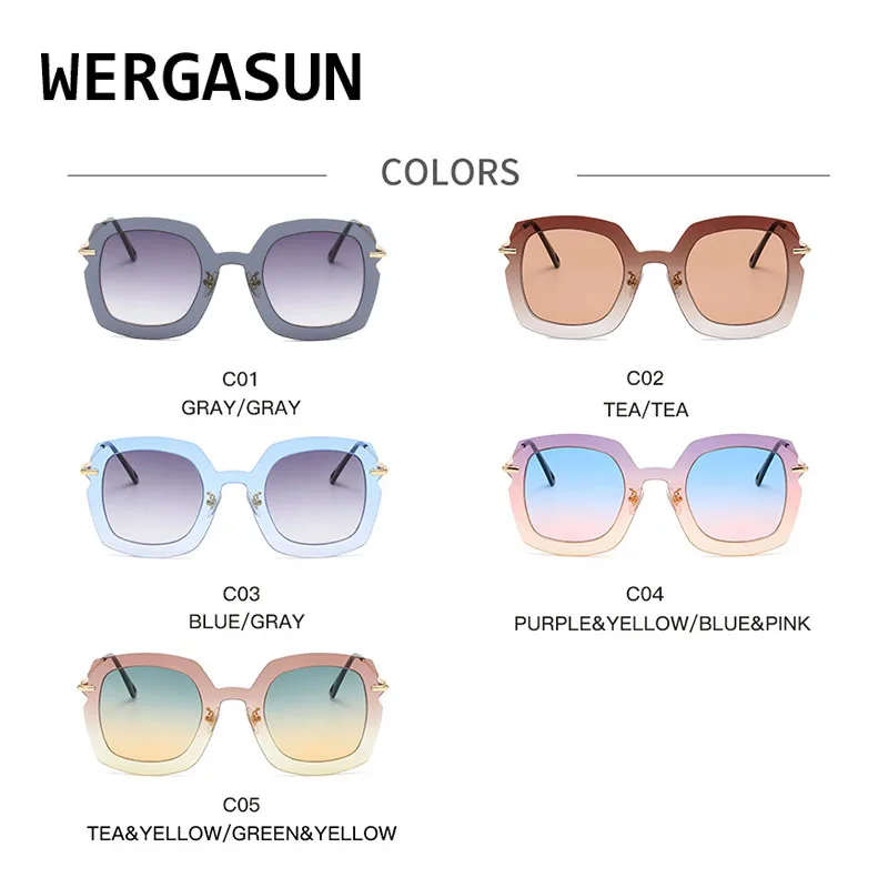 

WERGASUN Oversize Sunglasses Women Brand Designer Retro Gradient Sun Glasses Shades Female Eyewear gafas UV400