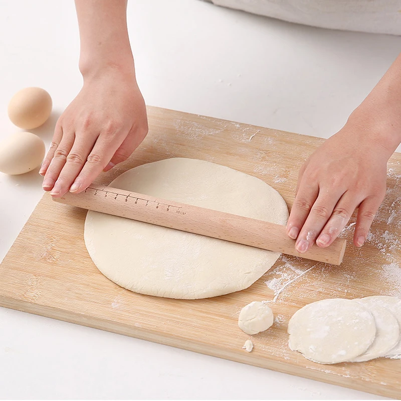 

Новинка, Скалка из цельной древесины со шкалой, лапша, пельмени, помадки, украшение торта, ролик для теста, кухонные инструменты для выпечки ...