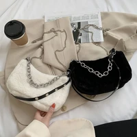 Solid Color Faux Fur Women Small Shoulder Bags Winter Plush Ladies Chain Underarm Bag Luxury Design Female Tote Purse Handbags