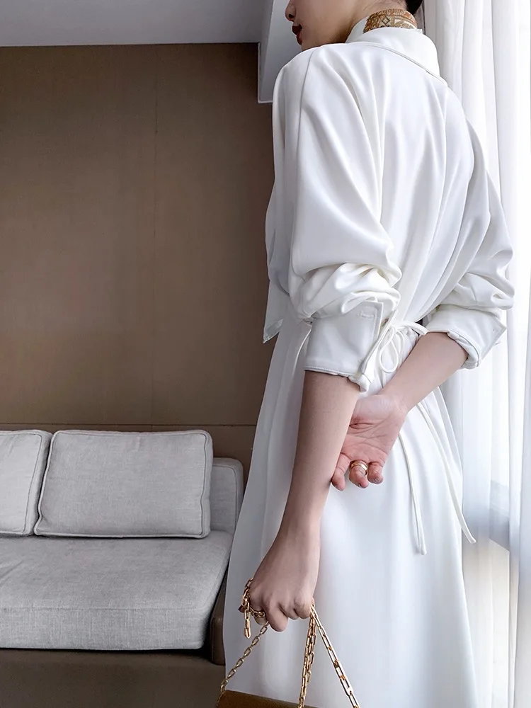 

VICONE 2021 spring women's French retro white shirt dress
