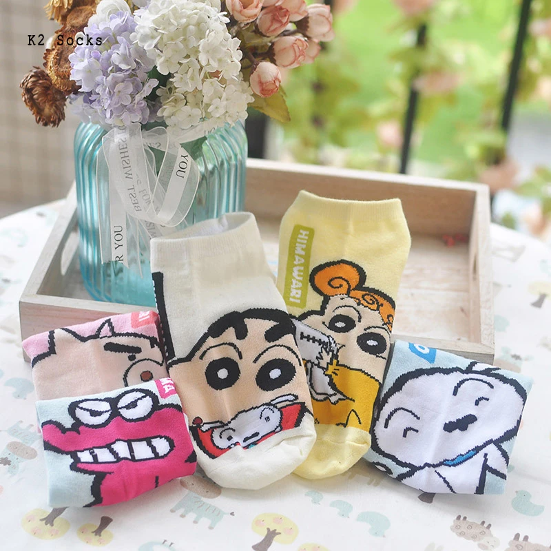 

Kawaii Cartoon Crayon Japanese Woman Socks Cotton Pink Dog Funny Harajuku Deodorant Dropshipping Soft Fashion Girls Short Socks