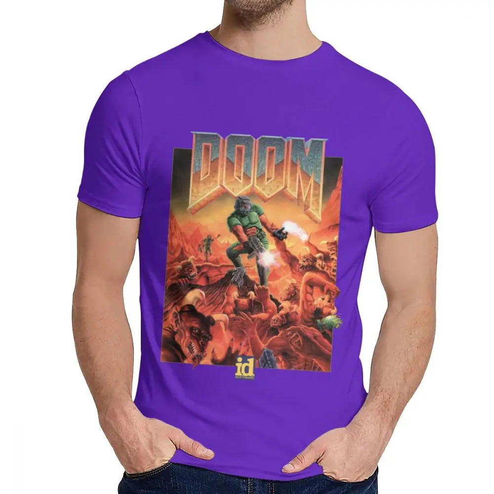 Picture Custom Doom II Hell On Earth 1994 T Shirt For Male Summer Cool Man Cotton T Shirt S-6XL - Цвет: Фиолетовый