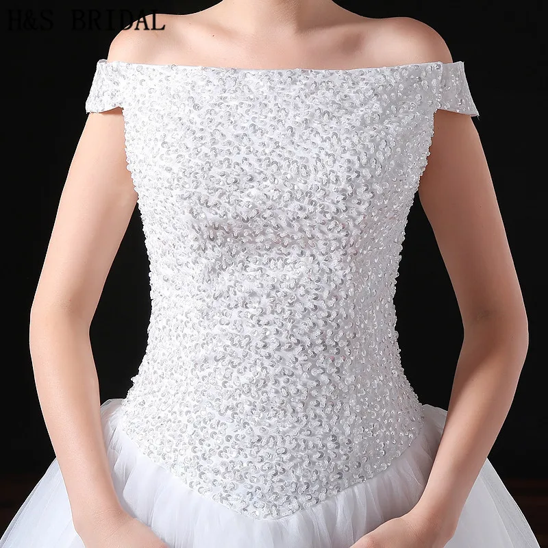 H & S tul de novia vestido de boda vestidos con velo nuevos con cuentas de hombro novia Simple vestido túnica mariee 2019 boho dentelle