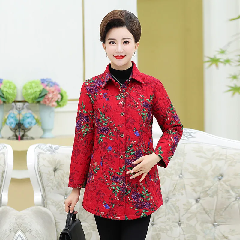 

Spring Autumn Women's Cotton Shirt Coat Printed Flower Female Windbreaker Casual Long Sleeve Outerwear Jackets 4XL 5XL Jacket