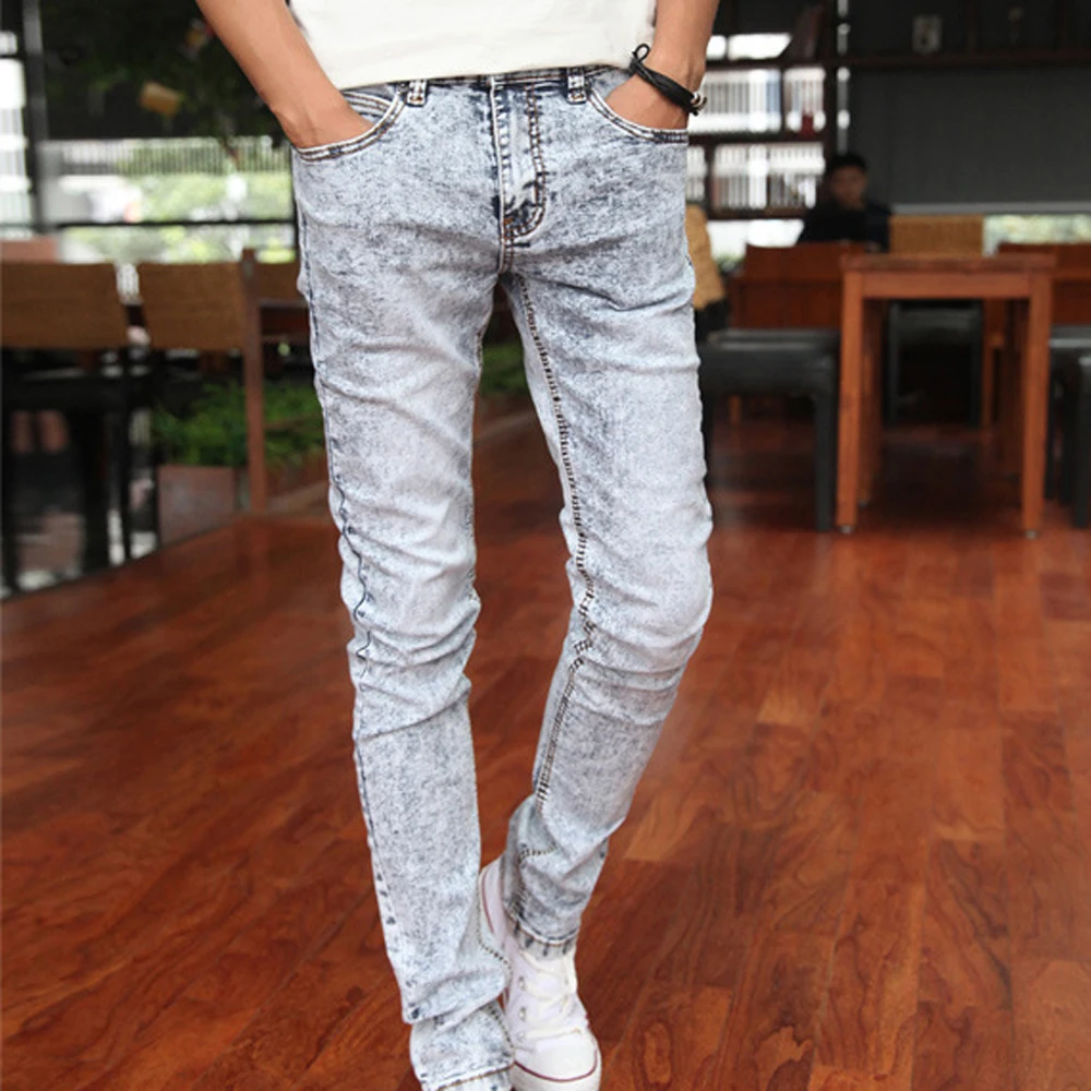 

Лето 2021, Молодежные эластичные джинсы, мужские узкие тонкие брюки-карандаш, мужские Модные Стрейчевые брюки