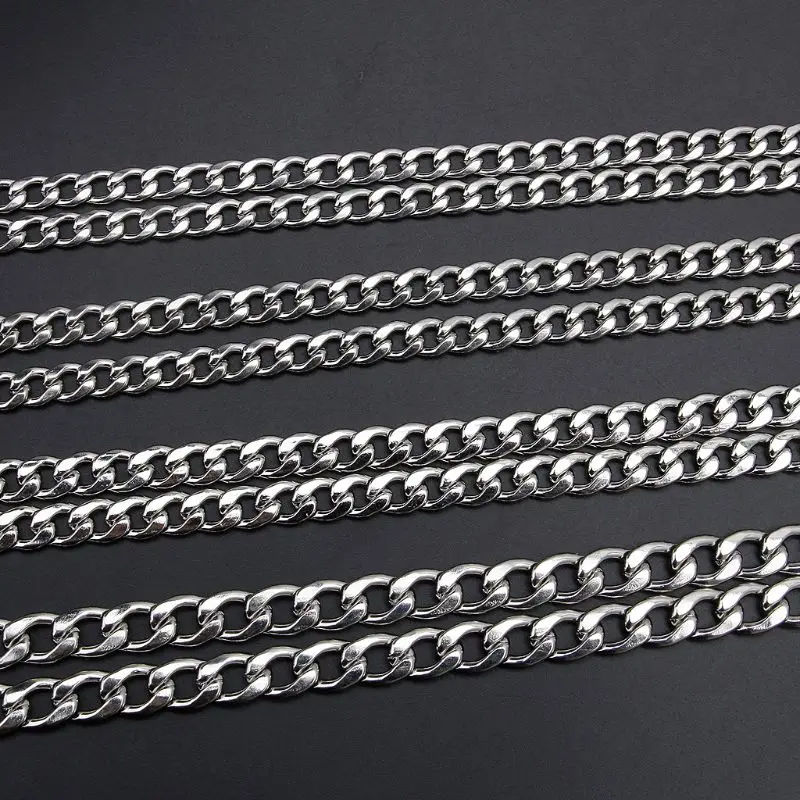 

69HB Mens Heavy Military Stainless Steel Curb Necklace Hip-hop Flat Cuban Link Chain