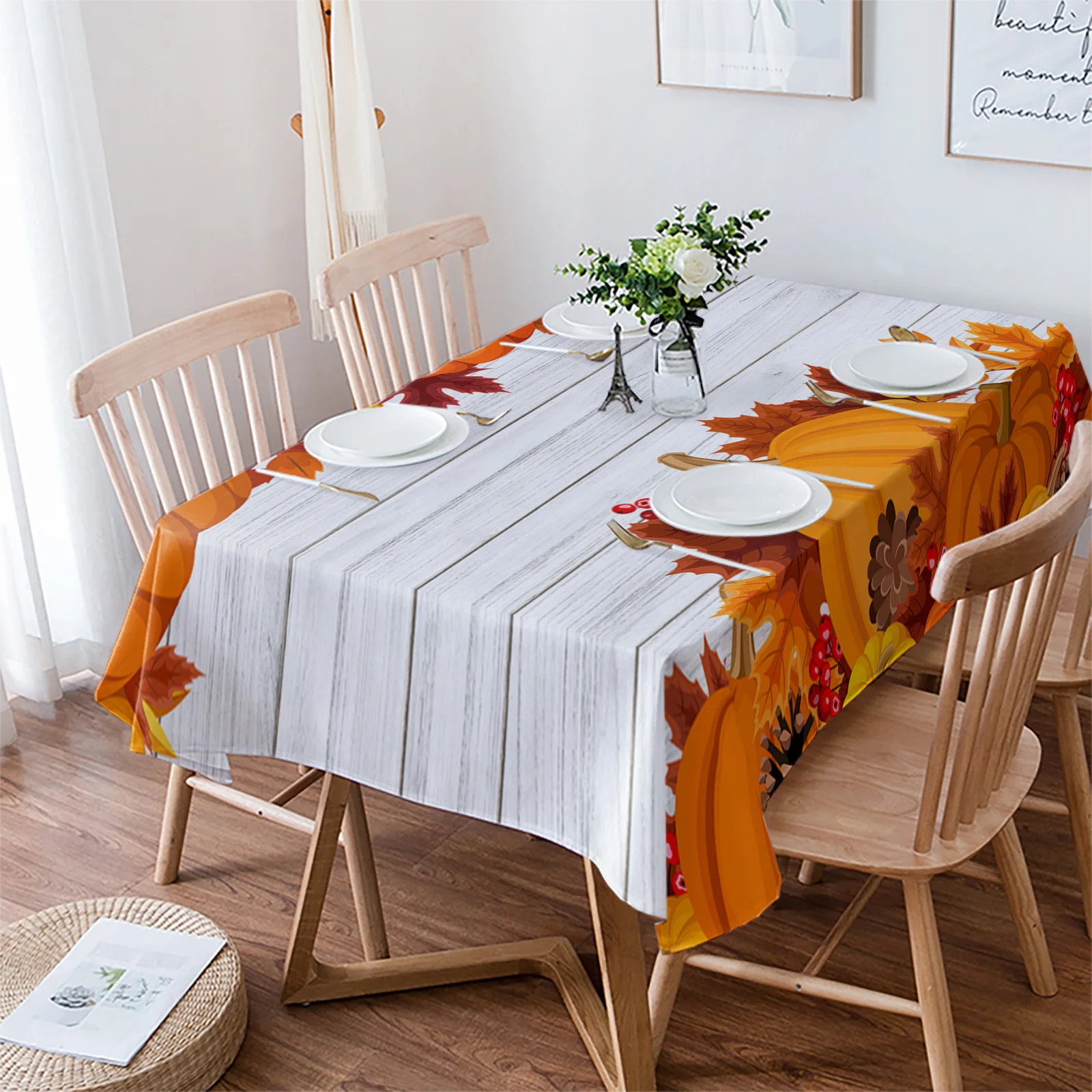 

Thanksgiving Pumpkin Maple Leaf Wedding Party Table Cloth Waterproof Oilproof Dining Table Cover Kitchen Home Decor Tablecloth